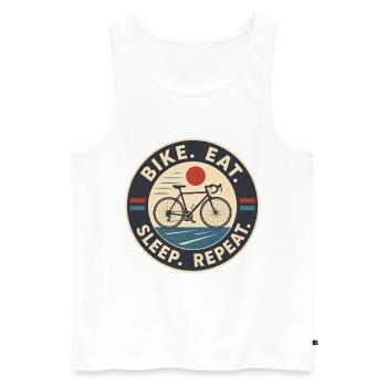 Vélo, mange, dors, répète – Vélo qui dit - Débardeur bio Premium Homme - blanc - Devant - Michal (187cm)