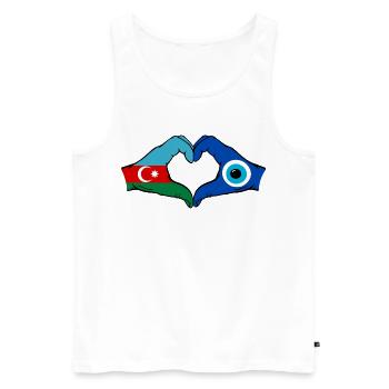 Drapeau du nazar de l’Azerbaïdjan, mains en forme de cœur - Débardeur bio Premium Homme - blanc - Devant - Michal (187cm)