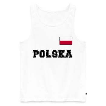 Polen Trikot Look – POLSKA mit Fahne bzw. Flagge - Männer Premium Bio Tank Top - Weiß - Vorne - Michal (187cm)