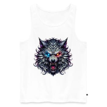 Loup Néon à Deux Yeux - Débardeur bio Premium Homme - blanc - Devant - Michal (187cm)