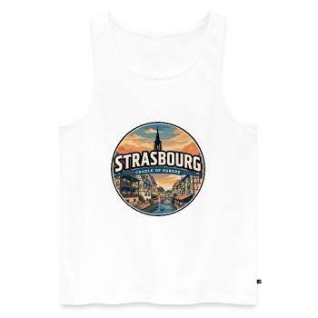 Retro Strasbourg Petite France Badge - Men's Premium Organic Tank Top - white - Front - Michal (187cm)