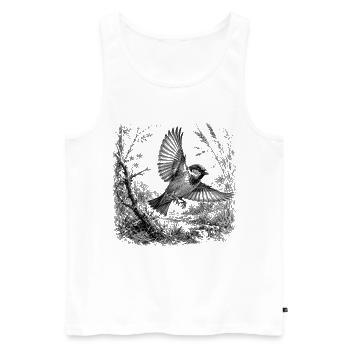 Cute sparrow in flight in nature in drawing style - Men's Premium Organic Tank Top - white - Front - Michal (187cm)
