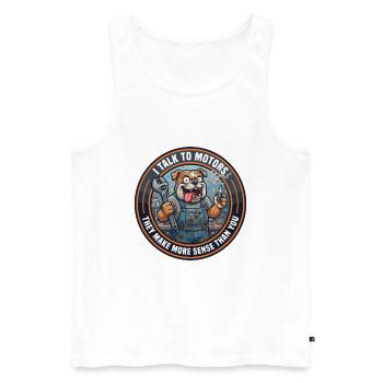 Lustiger Automechaniker Bulldog Garage Humor-Abzeichen - Männer Premium Bio Tank Top - Weiß - Vorne - Michal (187cm)