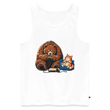 Bär & Katze beim Gaming – Gamer Team - Männer Premium Bio Tank Top - Weiß - Vorne - Michal (187cm)