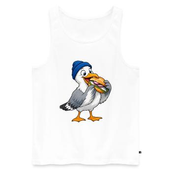 Möwe mit Beanie & Fischbrötchen – Küste - Männer Premium Bio Tank Top - Weiß - Vorne - Michal (187cm)
