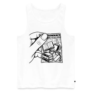 Suchtlesen – Pouch Books, Kaffee & Brille - Männer Premium Bio Tank Top - Weiß - Vorne - Michal (187cm)