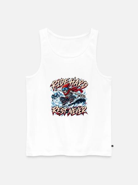 Skelett-Snowboarder fährt Hard Rest Never - Männer Premium Bio Tank Top - Weiß