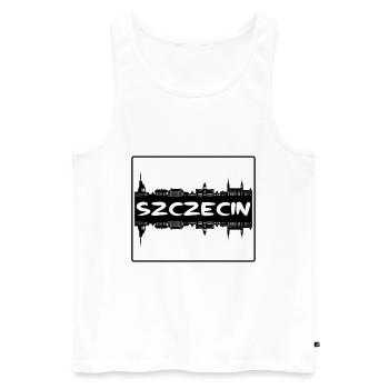 Szczecin Pologne Skyline Silhouette Souvenir de voyage - Débardeur bio Premium Homme - blanc - Devant - AI Model Male 178 light (178cm)