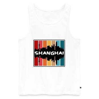Shanghai China Skyline Silhouette Travel Souvenir - Men's Premium Organic Tank Top - white - Front - Michal (187cm)