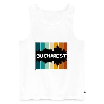 Bucharest Romania Skyline Silhouette Travel Souven - Men's Premium Organic Tank Top - white - Front - AI Model Male 178 light (178cm)
