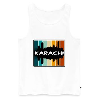 Karachi Pakistan Skyline Silhouette Voyage Souveni - Débardeur bio Premium Homme - blanc - Devant - AI Model Male 178 light (178cm)