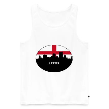 Leeds England Flag Skyline Travel Souvenir - Men's Premium Organic Tank Top - white - Front - AI Model Male 178 light (178cm)