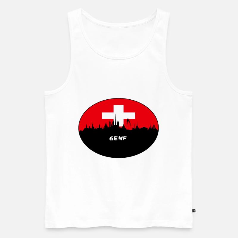 Genf-Schweiz-Flaggen-Skyline-Schattenbild-Reise - Männer Premium Bio Tank Top - Weiß