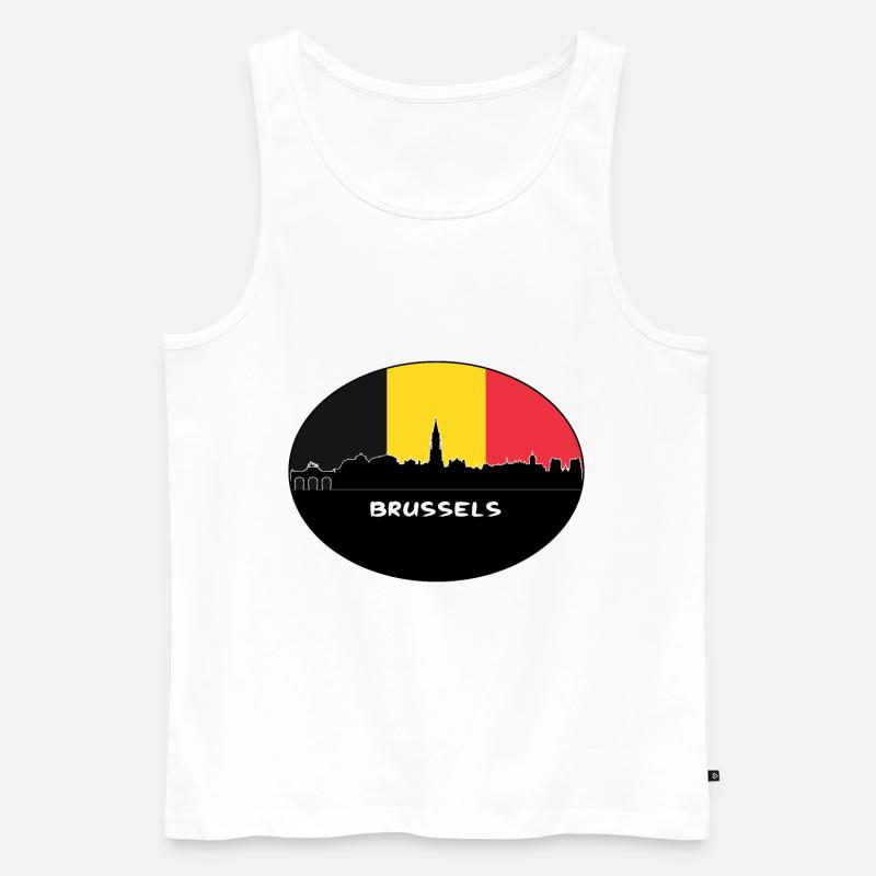 Brüssel-Belgien-Flaggen-Skyline-Schattenbild-Reise - Männer Premium Bio Tank Top - Weiß