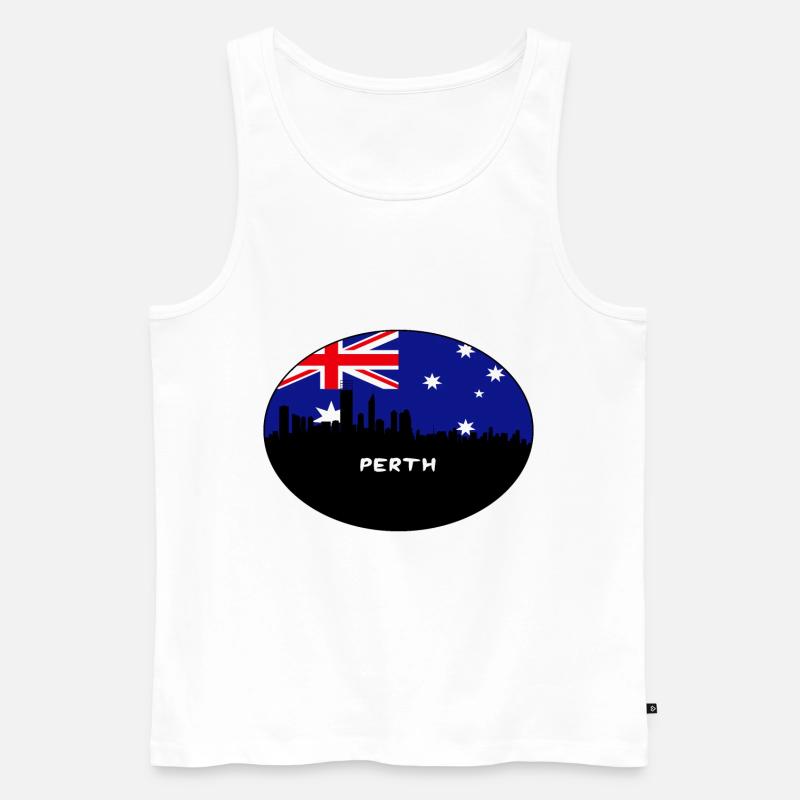 Perth-Australien-Flaggen-Skyline-Schattenbild-Reise - Männer Premium Bio Tank Top - Weiß