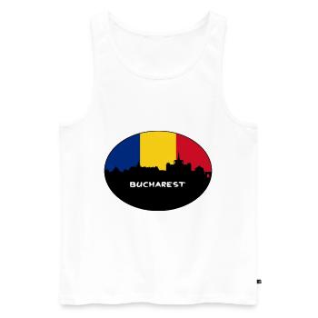 Bucharest Romania Flag Skyline Silhouette Travel - Men's Premium Organic Tank Top - white - Front - AI Model Male 178 light (178cm)