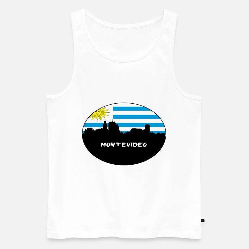 Montevideo-Uruguay-Flaggen-Skyline-Schattenbild-Reise - Männer Premium Bio Tank Top - Weiß