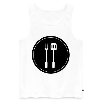 Grill tongs cricket symbol - Men's Premium Organic Tank Top - white - Front - AI Model Male 178 light (178cm)