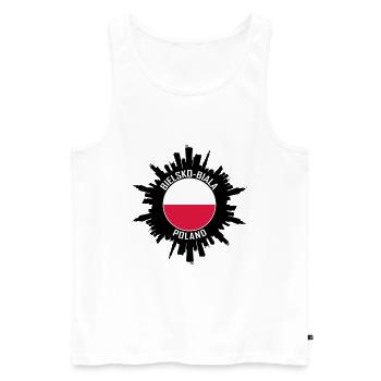Bielsko Biala Skyline Poland Flag Travel Souvenir - Men's Premium Organic Tank Top - white - Front - AI Model Male 178 light (178cm)