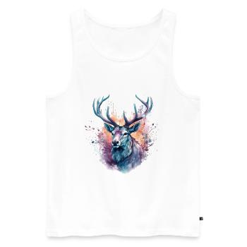 Aquarelle colorée de cerf - Débardeur bio Premium Homme - blanc - Devant - Michal (187cm)