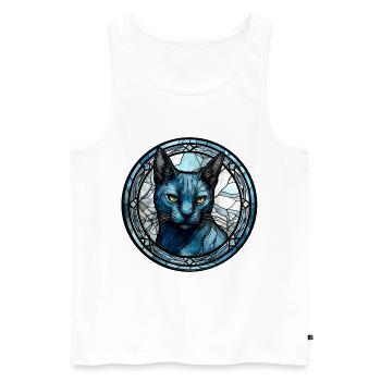 Verre aquarelle de race de chat bleu russe - Débardeur bio Premium Homme - blanc - Devant - AI Model Male 178 light (178cm)