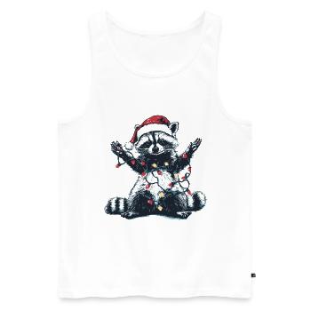 raton laveur avec chapeau de Père Noël et guirlandes lumineuses - Débardeur bio Premium Homme - blanc - Devant - Michal (187cm)