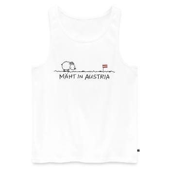 Mäht en Autriche – Autriche : l’humour avec l’humour - Débardeur bio Premium Homme - blanc - Devant - AI Model Male 178 light (178cm)