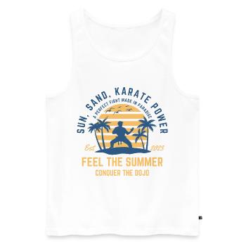 Karate summer on the beach under palm trees - Men's Premium Organic Tank Top - white - Front - Michal (187cm)