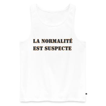 NORMALITY IS SUSPECT - Men's Premium Organic Tank Top - white - Front - AI Model Male 178 light (178cm)