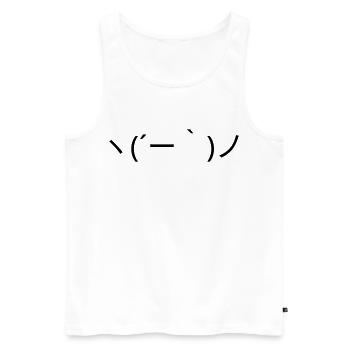 Émote Détendue ヽ( ́ー')ノ Kaomoji insouciant - Débardeur bio Premium Homme - blanc - Devant - Michal (187cm)