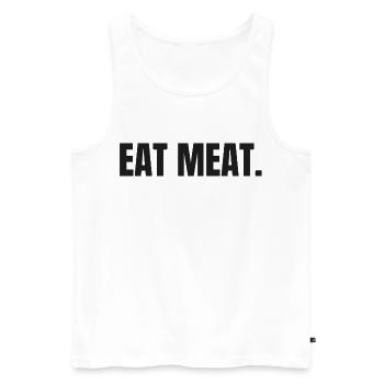 EAT MEAT | Carnivore Steak Statement - Männer Premium Bio Tank Top - Weiß - Vorne - Michal (187cm)