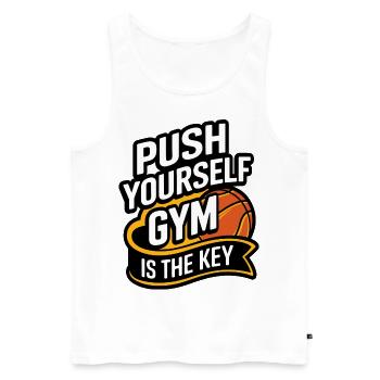 Motivational Gym Quote "Push Yourself Gym the Key" - Men's Premium Organic Tank Top - white - Front - Michal (187cm)