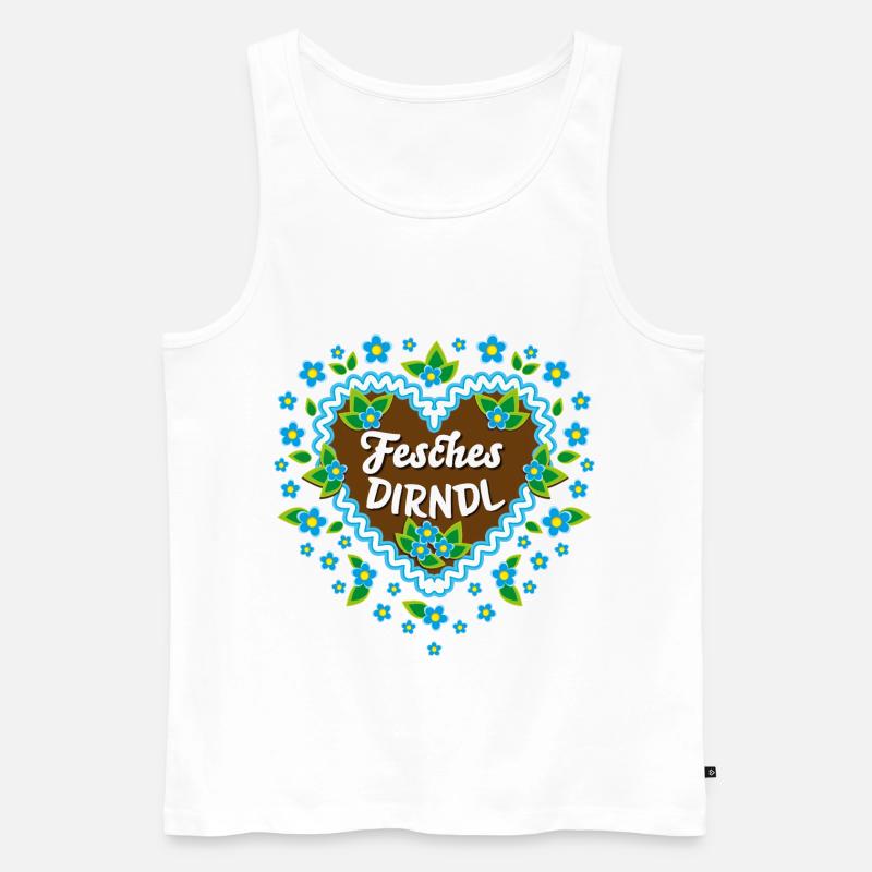 85 Lebkuchenherz Blumen Fesches Dirndl - Männer Premium Bio Tank Top - Weiß