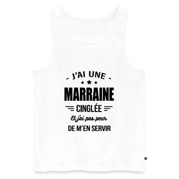 J'AI UNE MARRAINE CINGLÉE - Débardeur bio Premium Homme - blanc - Devant - Michal (187cm)