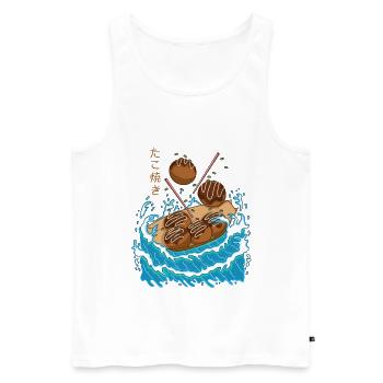 Takoyaki dans la vague - Débardeur bio Premium Homme - blanc - Devant - AI Model Male 178 light (178cm)