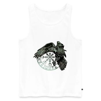 Grüne Wikingerkrähe und Runensymbol - Männer Premium Bio Tank Top - Weiß - Vorne - AI Model Male 178 light (178cm)