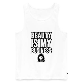 Beauty is my Business - Männer Premium Bio Tank Top - Weiß - Vorne - Michal (187cm)