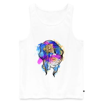 A Beautiful and Funny Watercolor Calavera Design - Men's Premium Organic Tank Top - white - Front - AI Model Male 178 light (178cm)