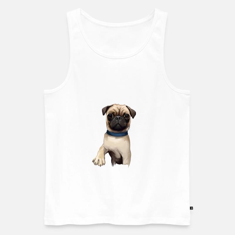 Mops Hund Aquarell Gemälde Illustration - Männer Premium Bio Tank Top - Weiß