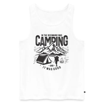 In The Beginning Was Camping Outdoor Adventure - Men's Premium Organic Tank Top - white - Front - Michal (187cm)
