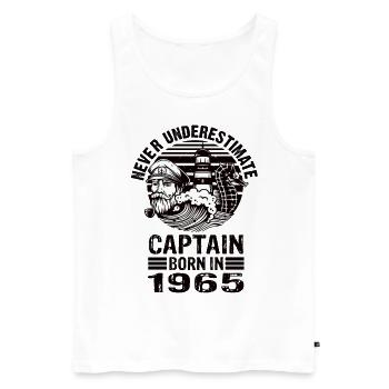 Never Underestimate Captain born in 1965 - Männer Premium Bio Tank Top - Weiß - Vorne - Michal (187cm)