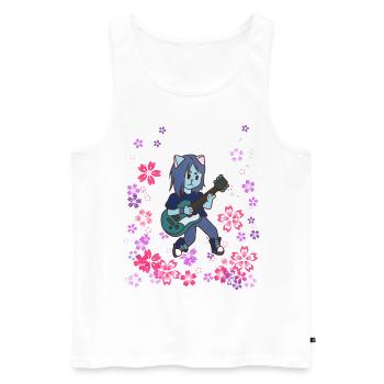 Cat joue de la guitare dans le pré - Débardeur bio Premium Homme - blanc - Devant - Michal (187cm)