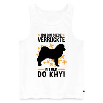 Die Verrückte mit dem Do Khyi Tibetdogge - Männer Premium Bio Tank Top - Weiß - Vorne - Michal (187cm)