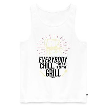 Woman stands at the grill - Men's Premium Organic Tank Top - white - Front - Michal (187cm)