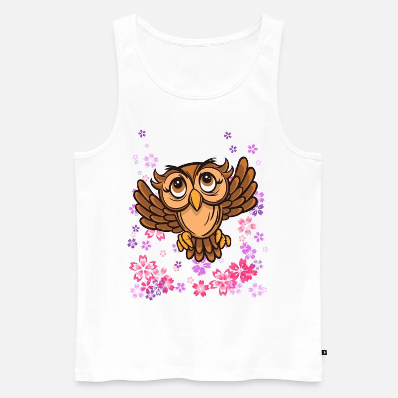 braune Eule mit Blumen - Männer Premium Bio Tank Top - Weiß