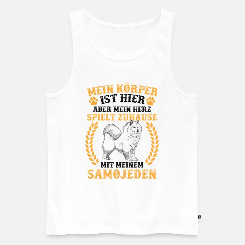 Samojede spielt zuhause Samojedenspitz - Männer Premium Bio Tank Top - Weiß