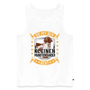 Die mit dem Kleiner Münsterländer geht - Männer Premium Bio Tank Top - Weiß - Vorne - AI Model Male 178 light (178cm)