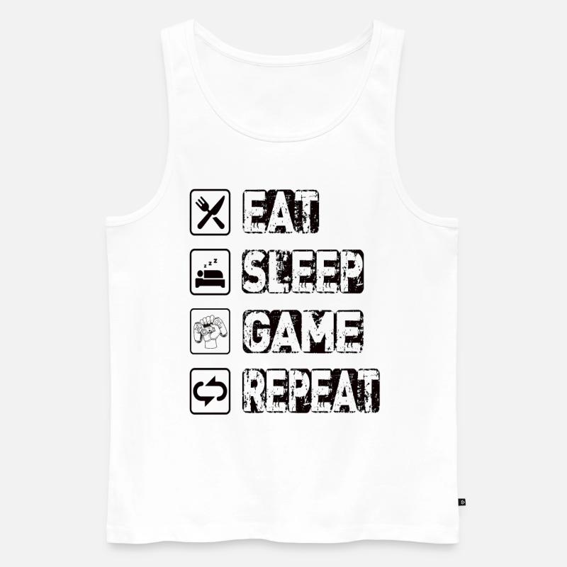 Eat Sleep Game Repeat - Männer Premium Bio Tank Top - Weiß