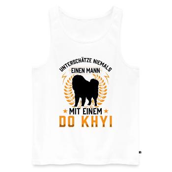 Mann mit Do Khyi Tibetanische Dogge - Männer Premium Bio Tank Top - Weiß - Vorne - Michal (187cm)