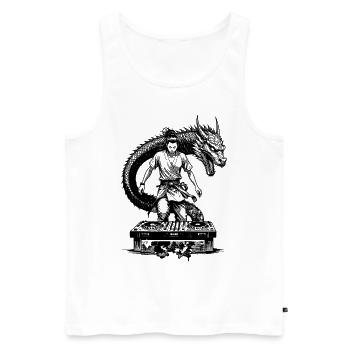 Chemise de samouraï : DJ manga avec table de mixage et dragon - Débardeur bio Premium Homme - blanc - Devant - Michal (187cm)